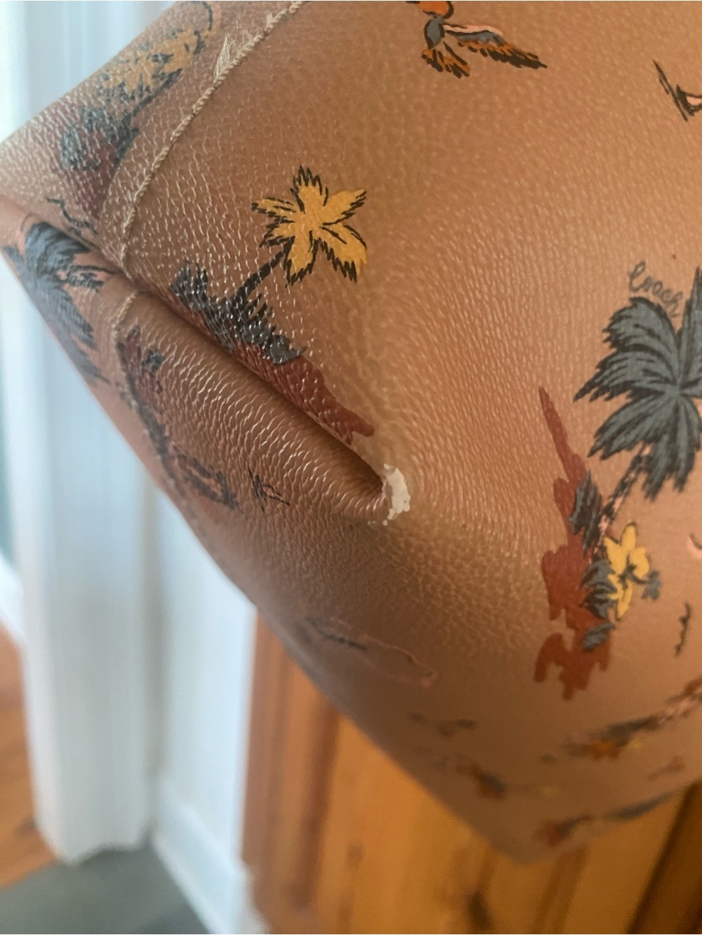 Coach Pink Tan Tropical Print Leather Tote - Picture 4 of 16